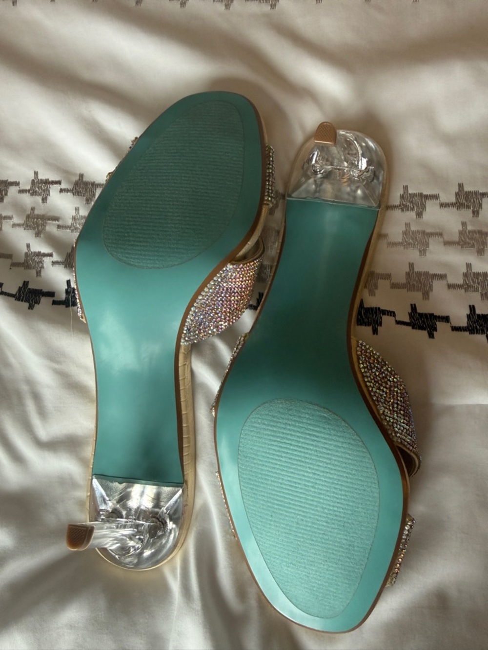 Betsey Johnson Champagne Iridescent Crystal Crossover Mules - Picture 3 of 4